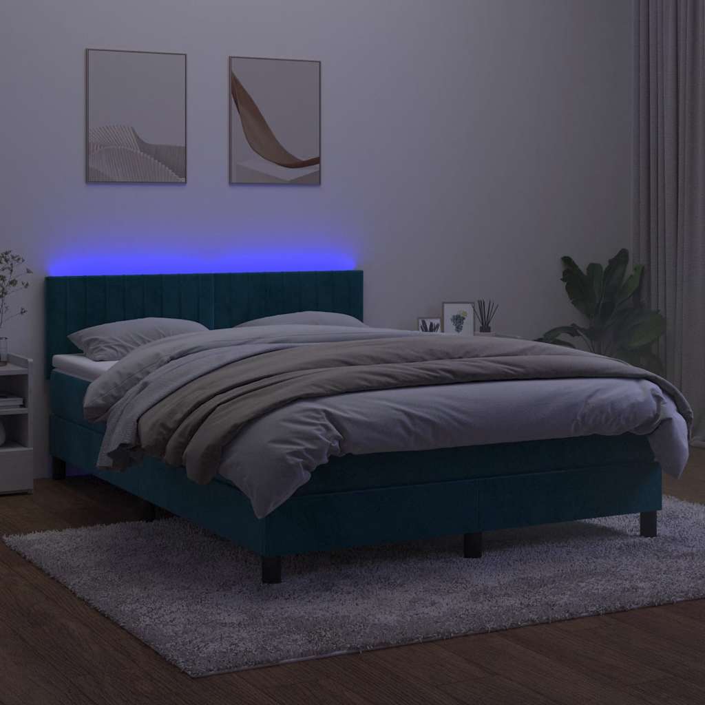 Krevet box spring s madracem LED tamnoplavi 140x200 cm baršun
