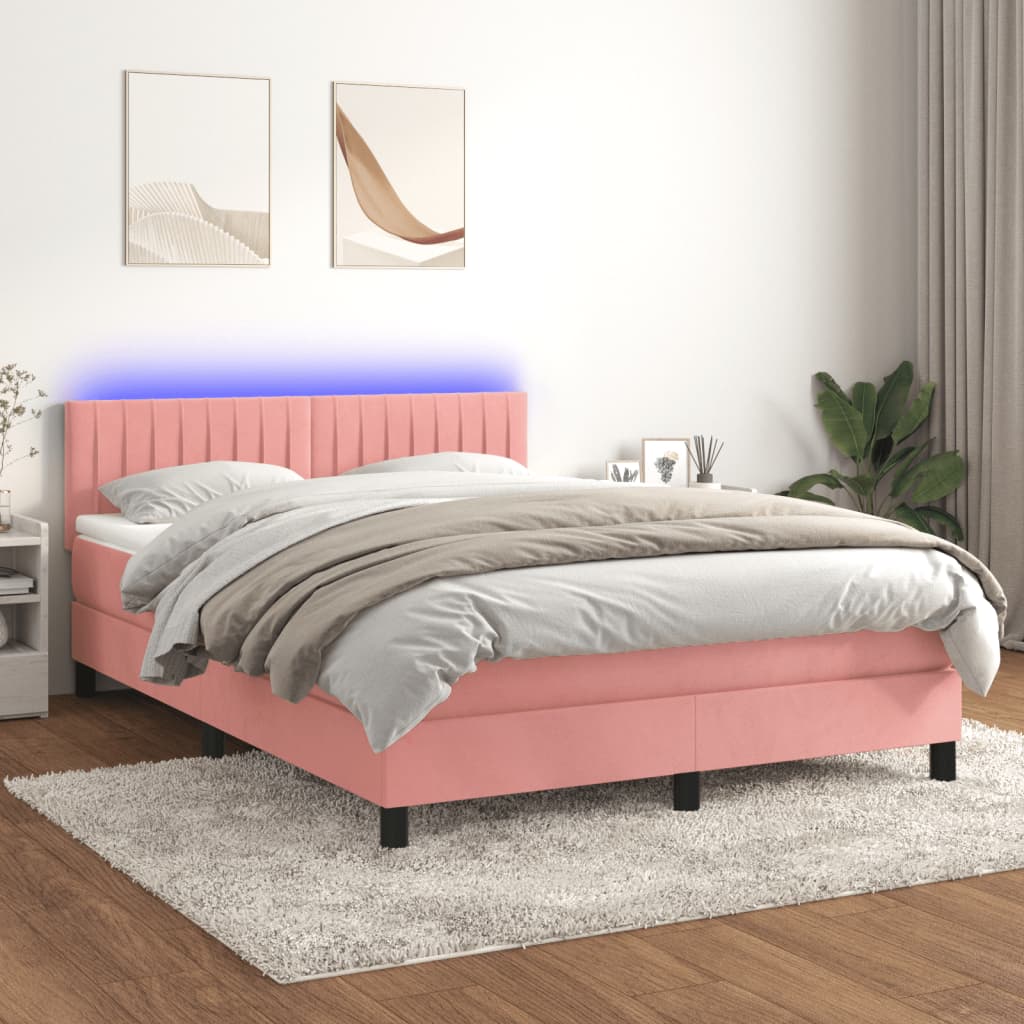 Krevet box spring s madracem LED ružičasti 140x200cm baršunasti