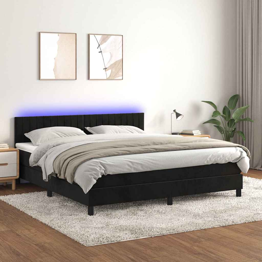 Krevet box spring s madracem LED crni 160x200 cm baršun