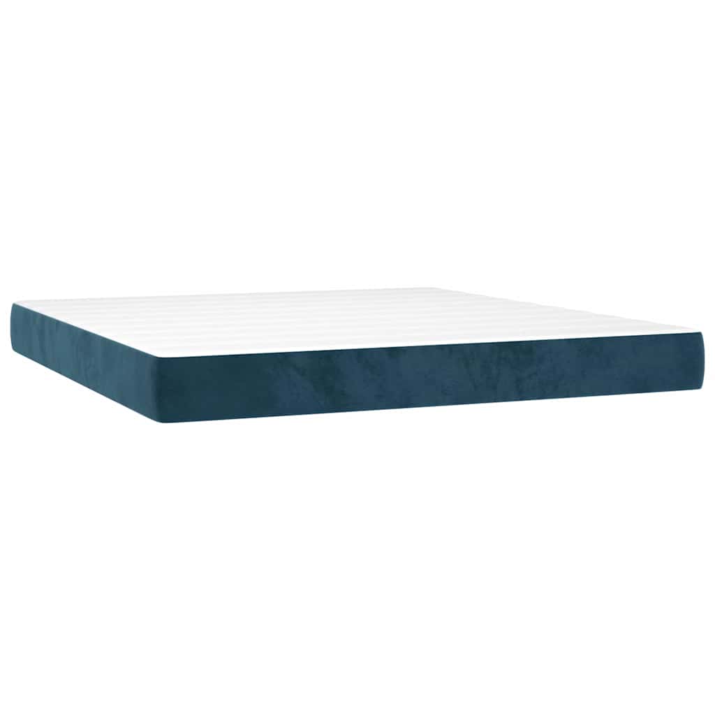 Krevet box spring s madracem LED tamnoplavi 160x200 cm baršun