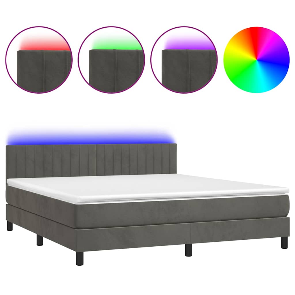 Krevet box spring s madracem LED tamnosivi 180x200 cm baršun