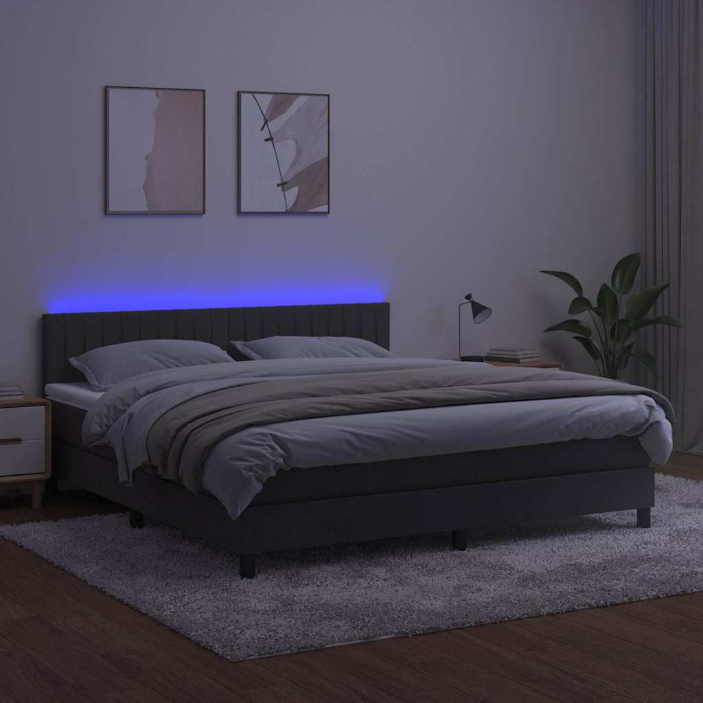 Krevet box spring s madracem LED tamnosivi 180x200 cm baršun