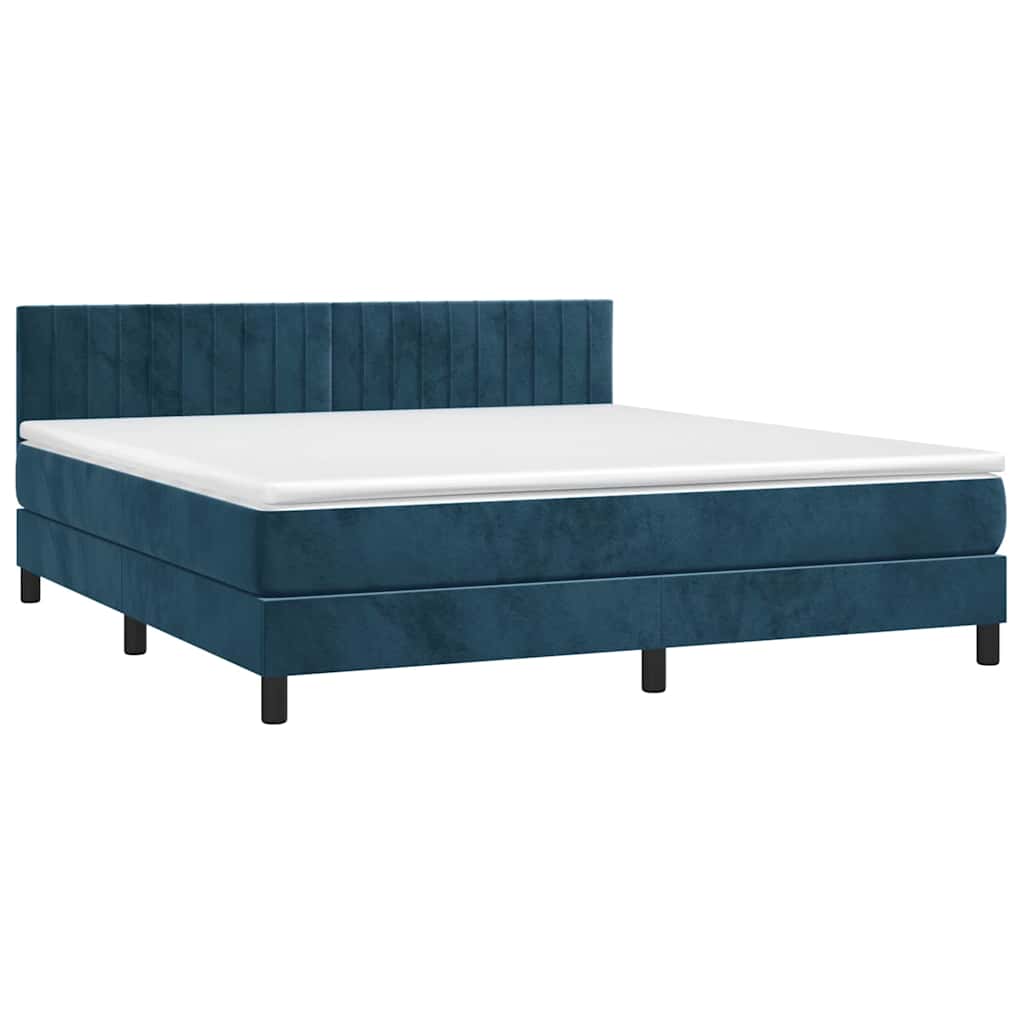 Krevet box spring s madracem LED tamnoplavi 180x200 cm baršun