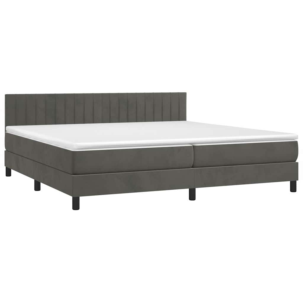 Krevet box spring s madracem LED tamnosivi 200x200 cm baršun