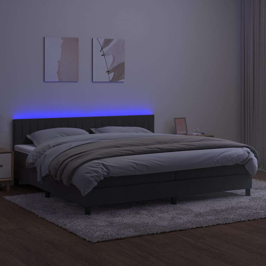 Krevet box spring s madracem LED tamnosivi 200x200 cm baršun