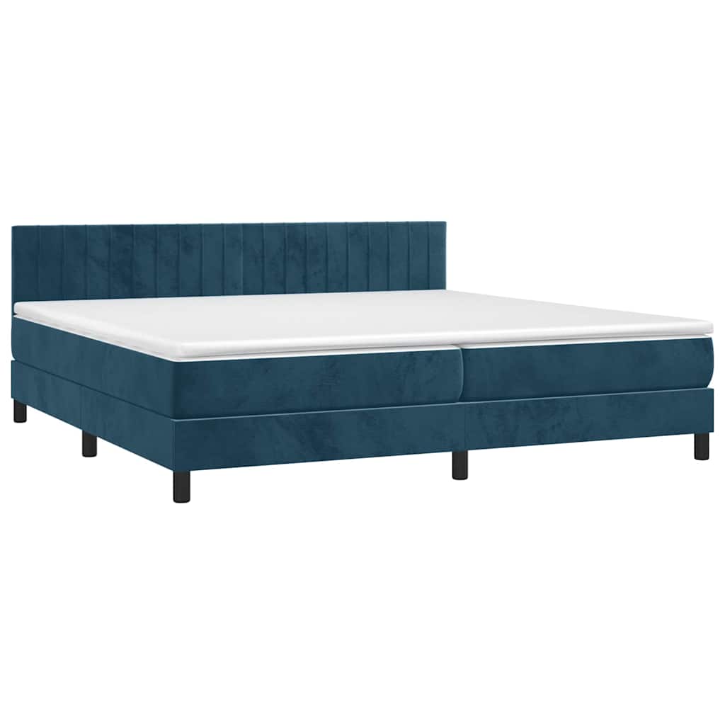 Krevet box spring s madracem LED tamnoplavi 200x200 cm baršun