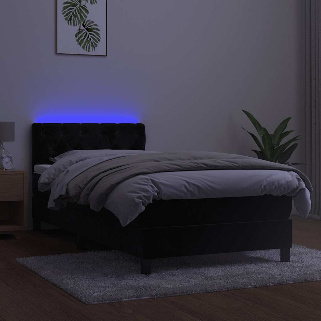 Krevet box spring s madracem LED crni 80 x 200 cm baršunasti
