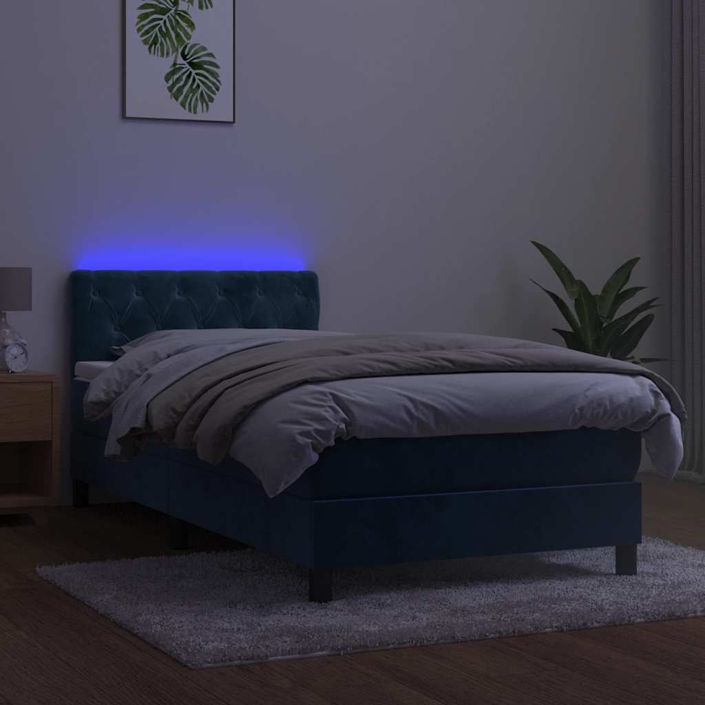 Krevet box spring s madracem LED tamnoplavi 80 x 200 cm baršun