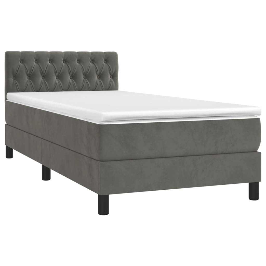 Krevet box spring s madracem LED tamnosivi 90x190 cm baršun