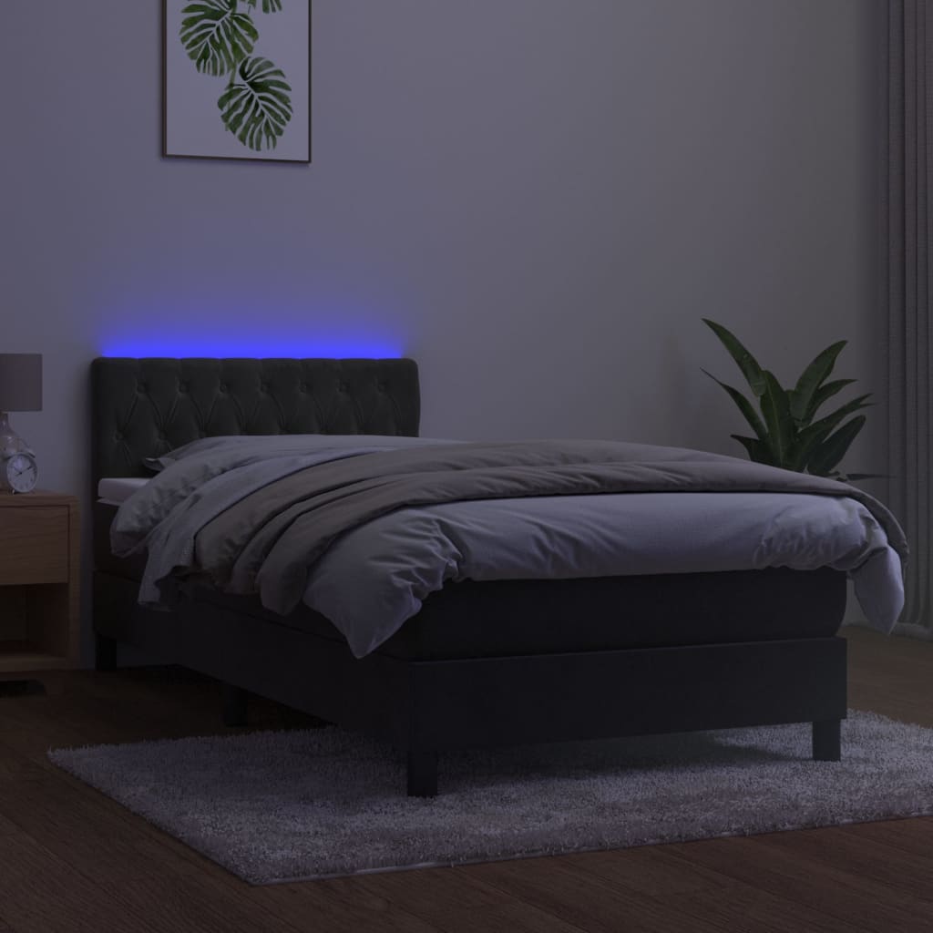 Krevet box spring s madracem LED tamnosivi 90x190 cm baršun