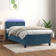 Krevet box spring s madracem LED tamnoplavi 90x190 cm baršun