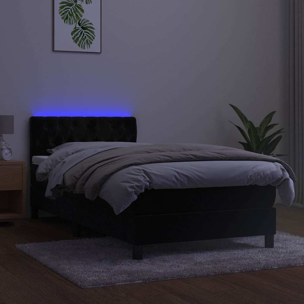 Krevet box spring s madracem LED crni 90x200 cm baršun