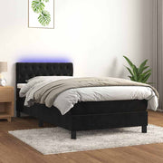 Krevet box spring s madracem LED crni 90x200 cm baršun