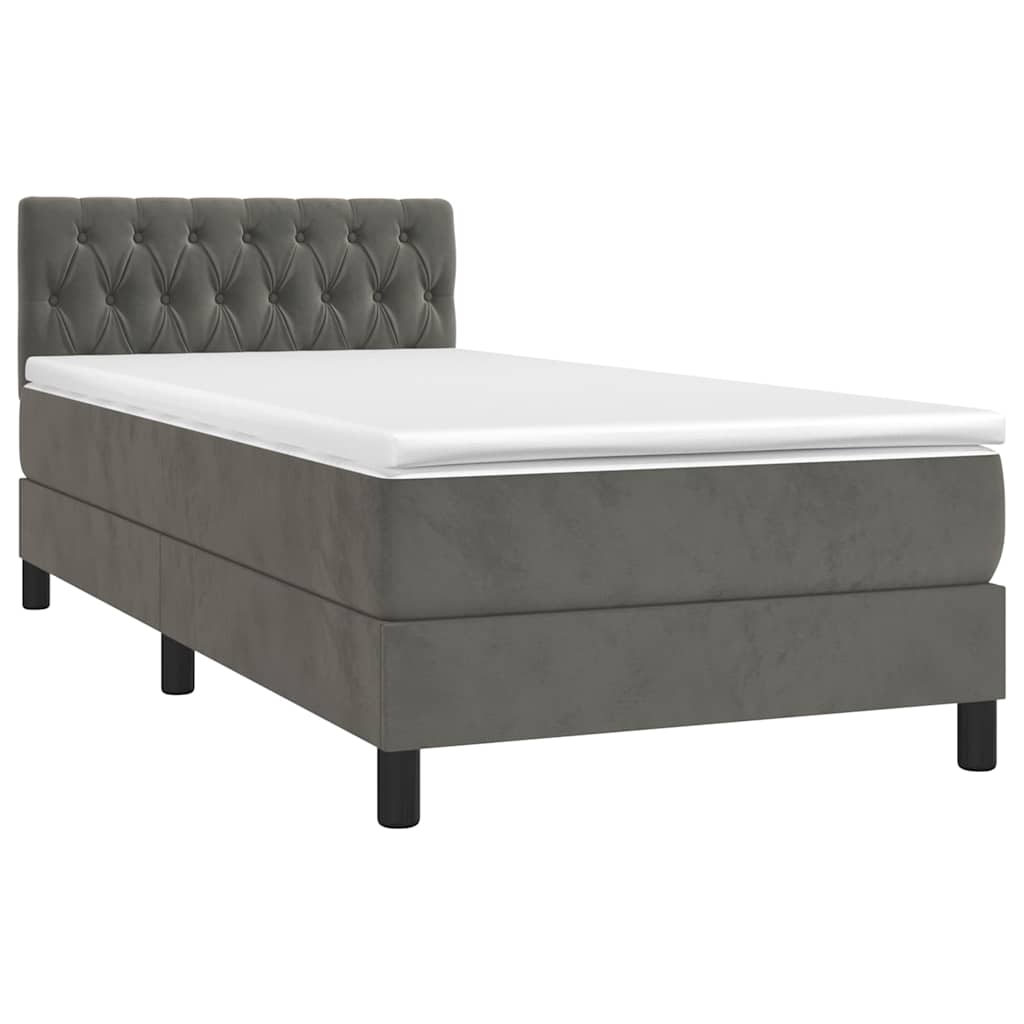 Krevet box spring s madracem LED tamnosivi 100x200 cm baršun