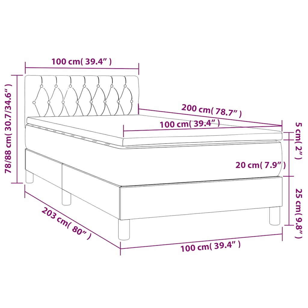 Krevet box spring s madracem LED tamnozeleni 100x200 cm baršun