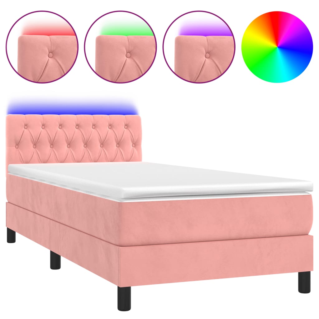 Krevet box spring s madracem LED ružičasti 100x200cm baršunasti