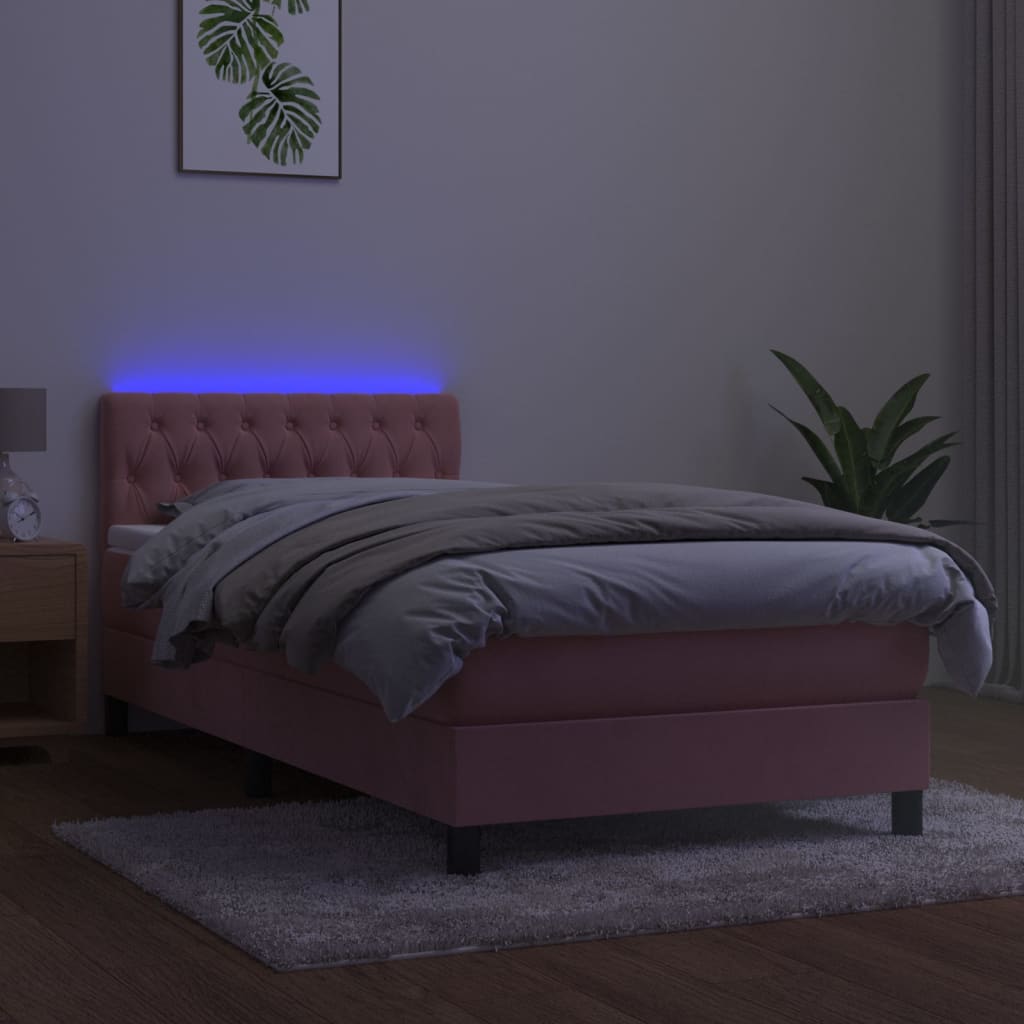 Krevet box spring s madracem LED ružičasti 100x200cm baršunasti