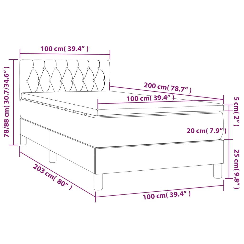 Krevet box spring s madracem LED ružičasti 100x200cm baršunasti