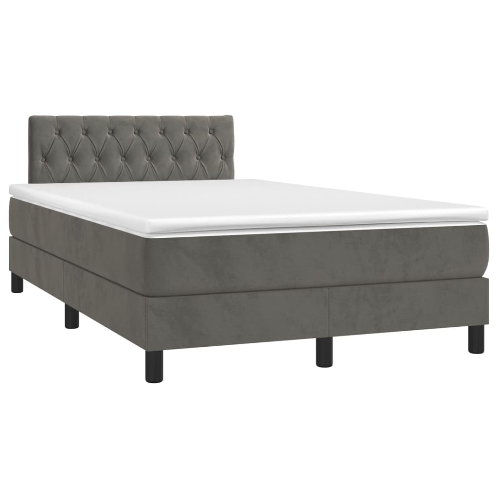 Krevet box spring s madracem LED tamnosivi 120 x 200 cm baršun