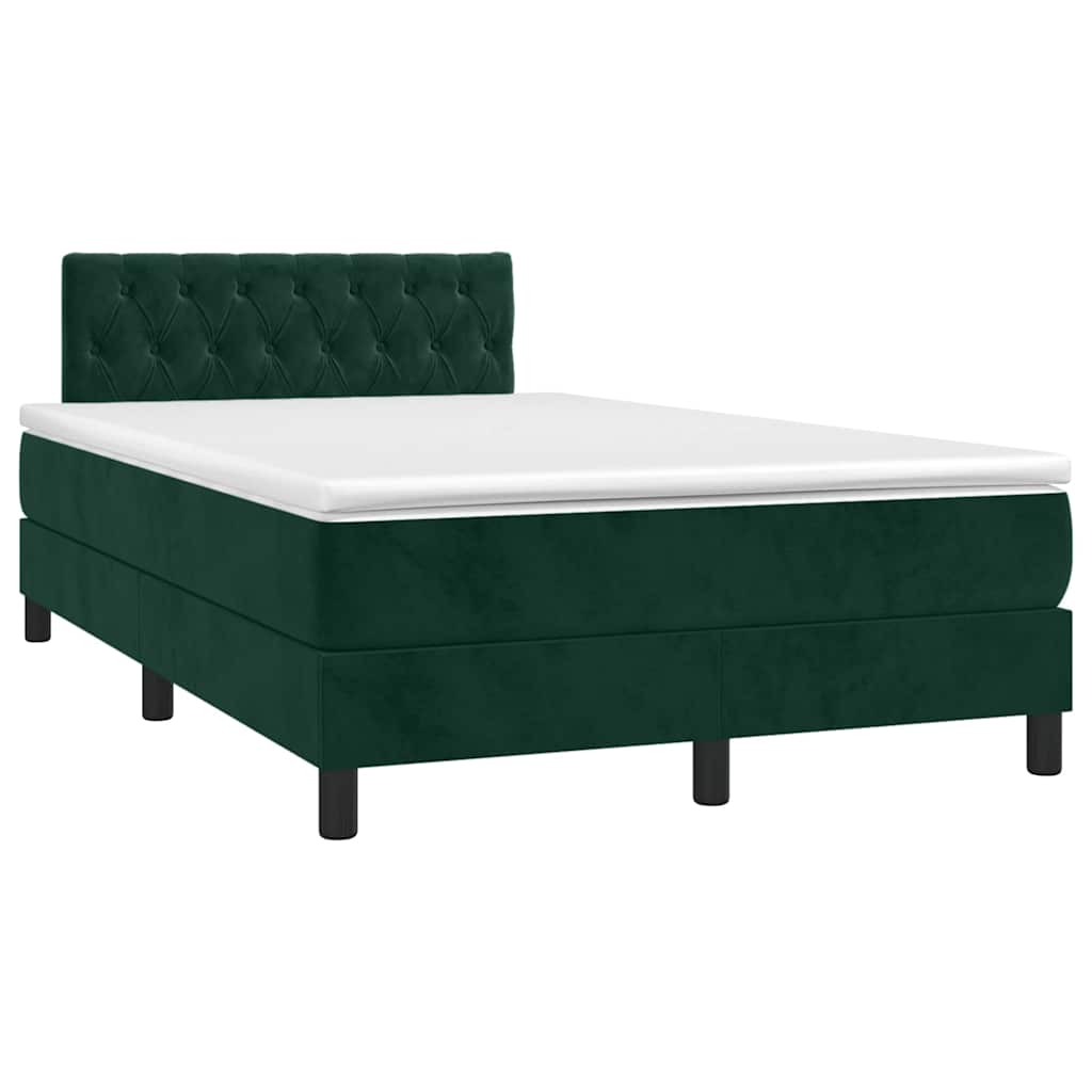 Krevet box spring s madracem LED tamnozeleni 120x200 cm baršun