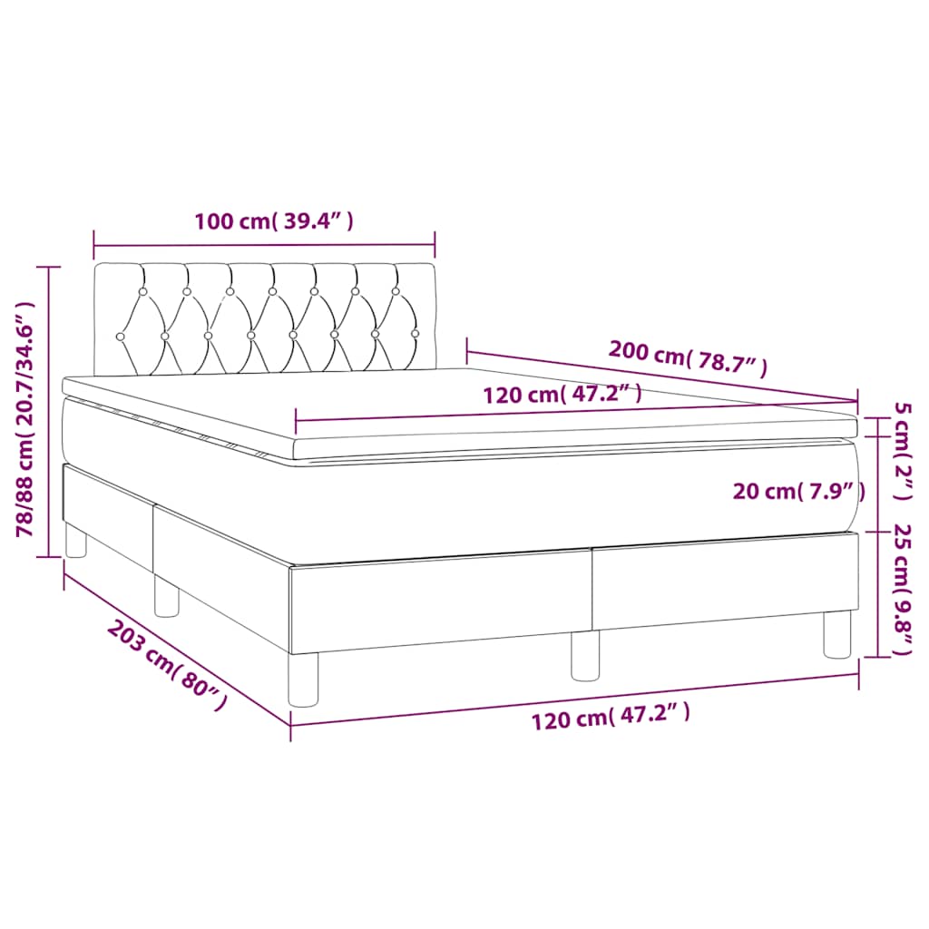 Krevet box spring s madracem LED tamnozeleni 120x200 cm baršun