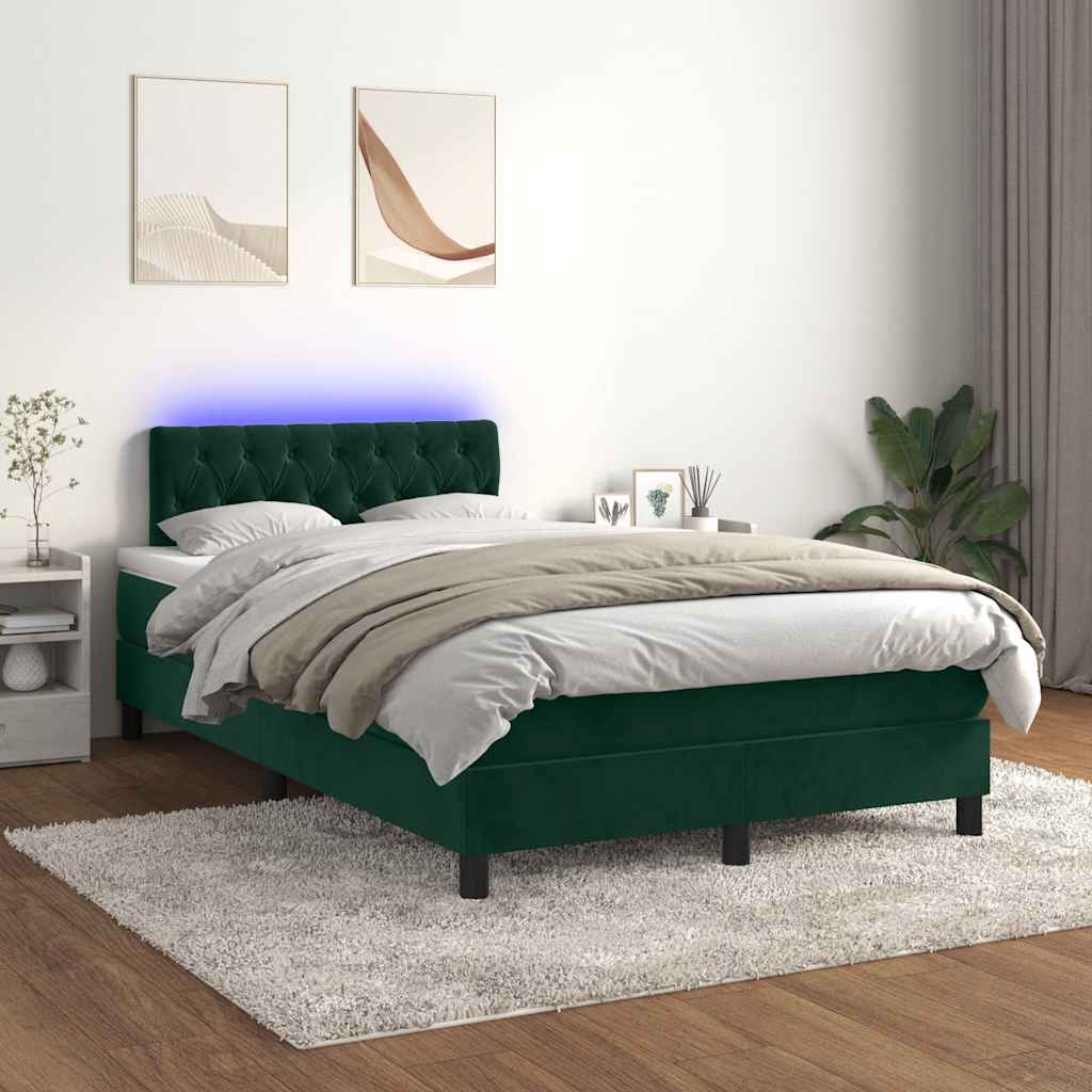 Krevet box spring s madracem LED tamnozeleni 120x200 cm baršun