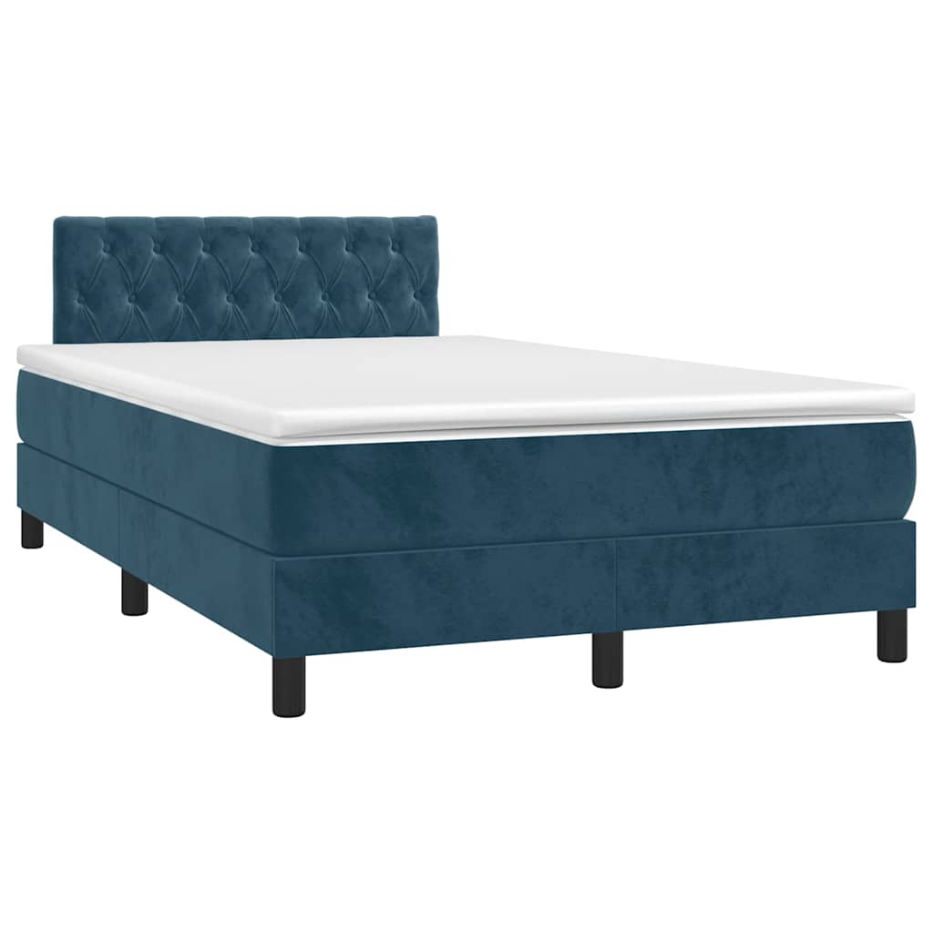 Krevet box spring s madracem LED tamnoplavi 120x200 cm baršun