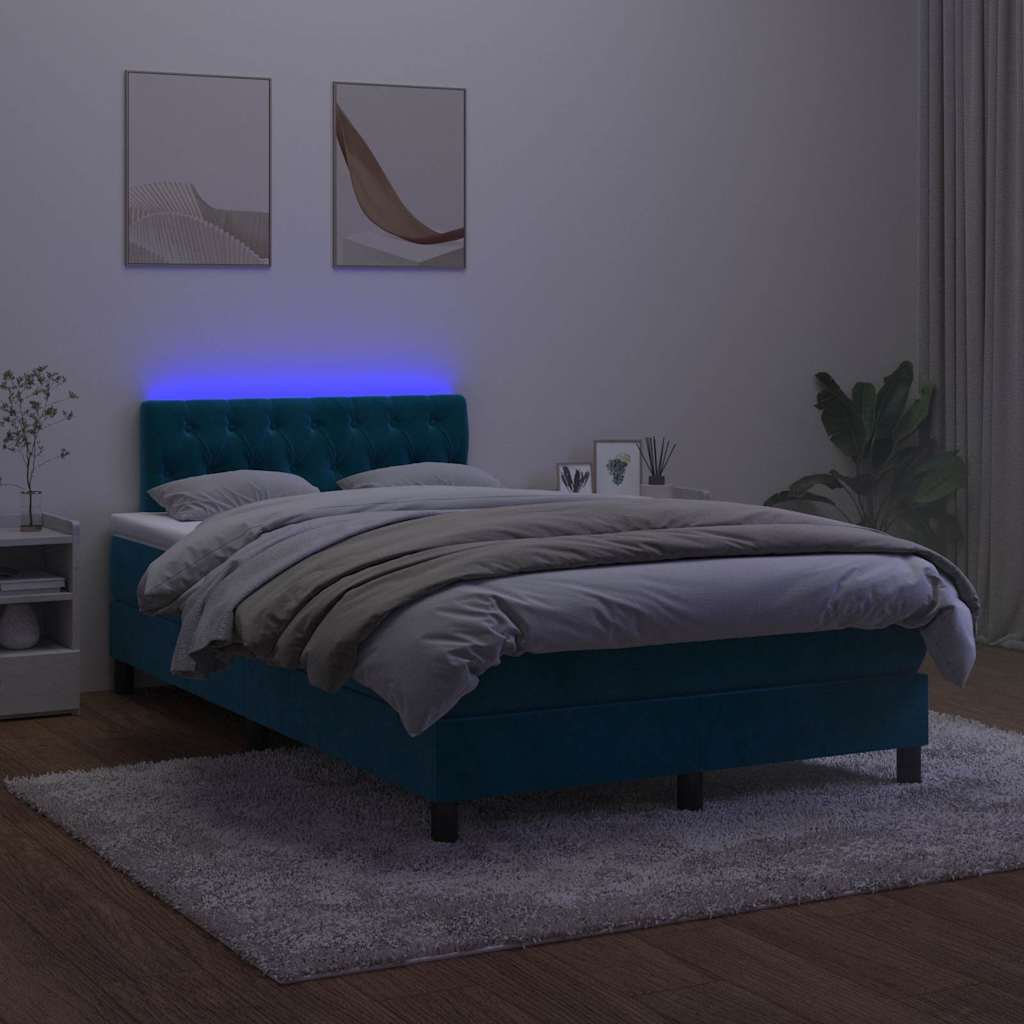 Krevet box spring s madracem LED tamnoplavi 120x200 cm baršun