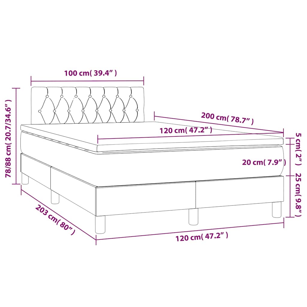 Krevet box spring s madracem LED tamnoplavi 120x200 cm baršun