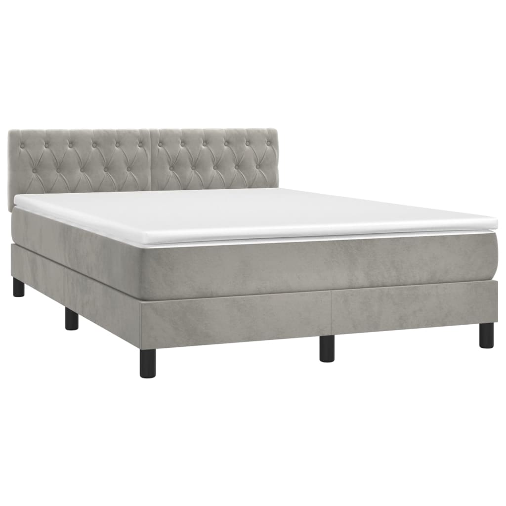 Krevet box spring s madracem LED svjetlosivi 140x190 cm baršun