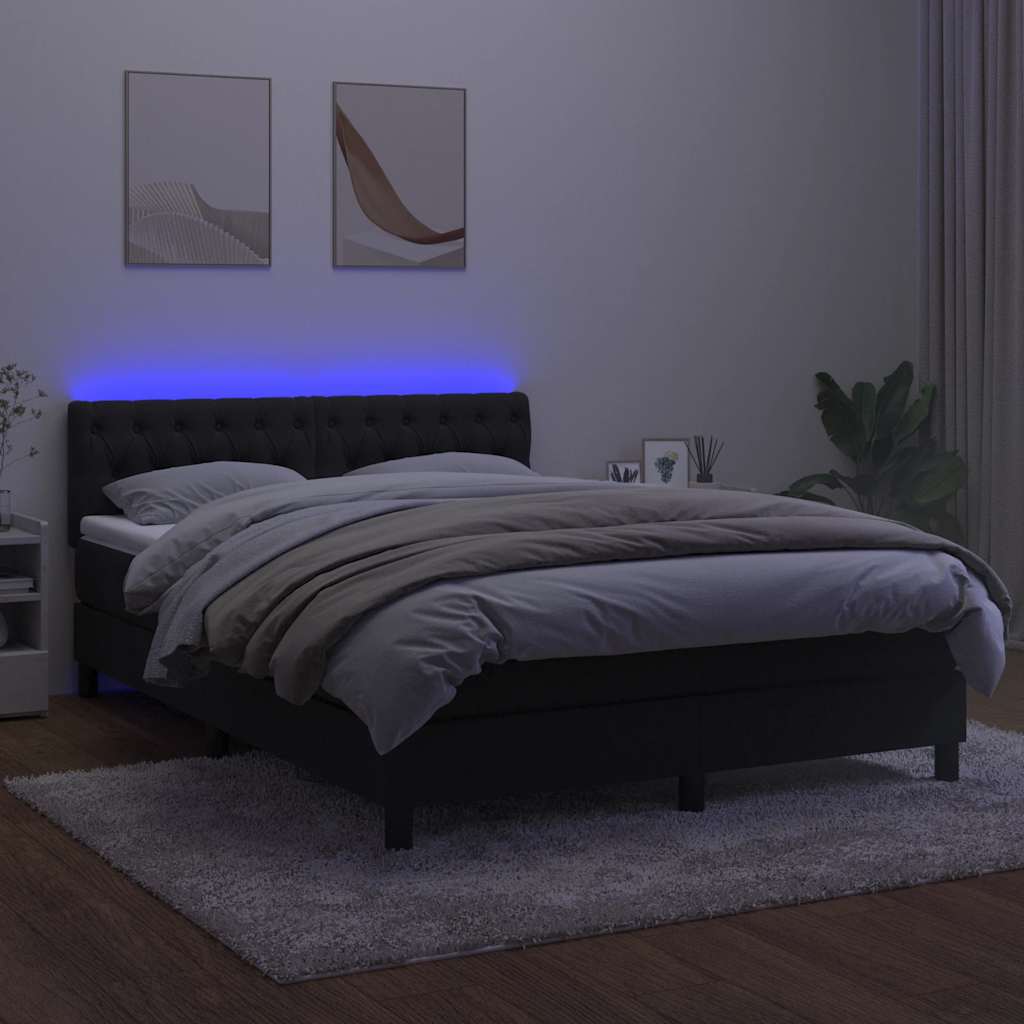 Krevet box spring s madracem LED crni 140x190 cm baršun