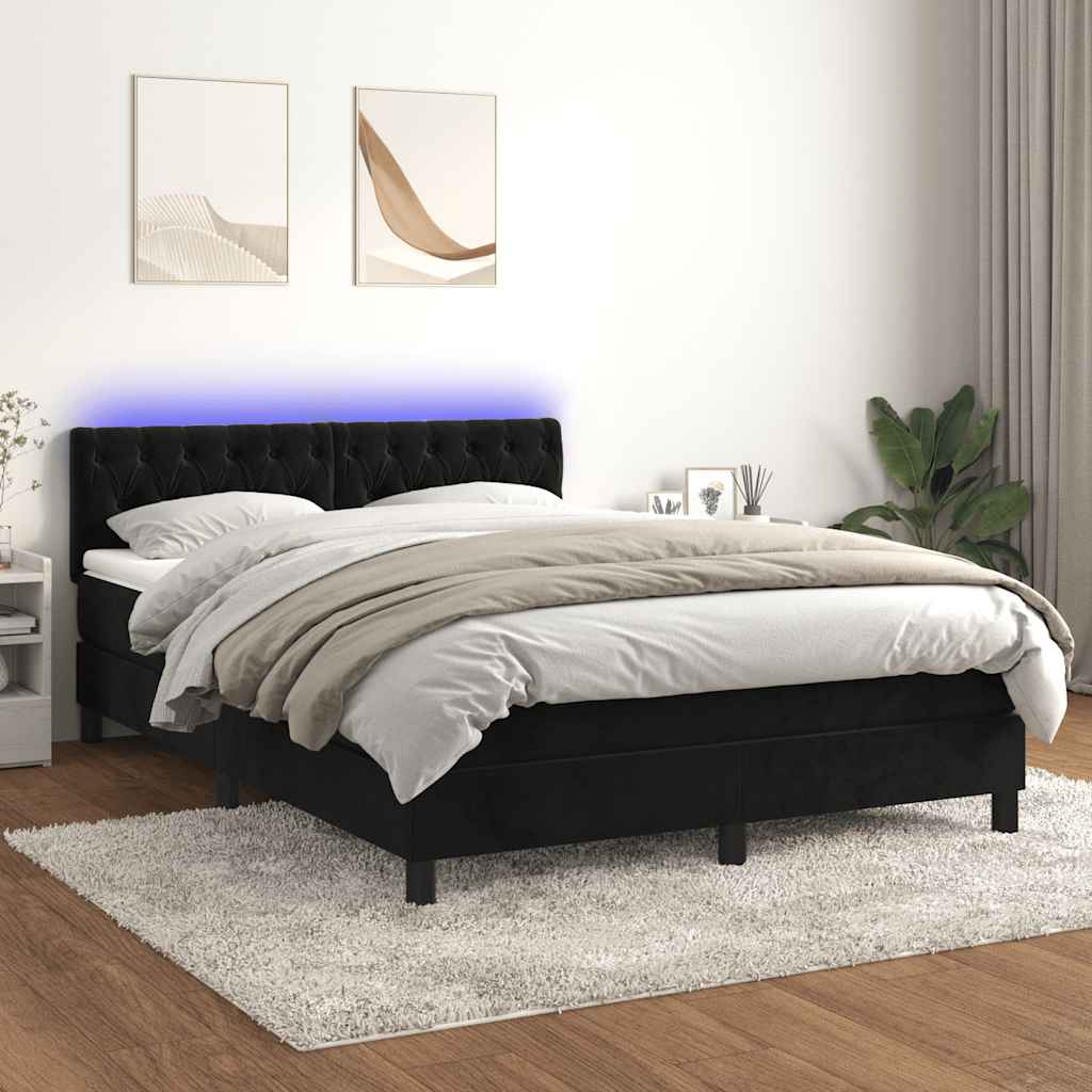 Krevet box spring s madracem LED crni 140x190 cm baršun