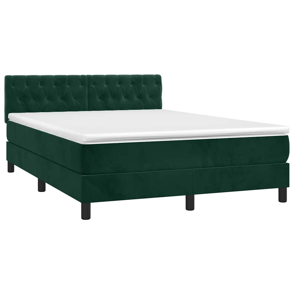 Krevet box spring s madracem LED tamnozeleni 140x190 cm baršun