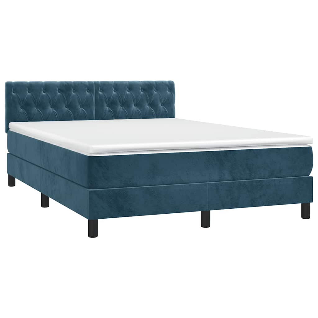 Krevet box spring s madracem LED tamnoplavi 140x190 cm baršun