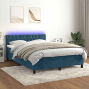Krevet box spring s madracem LED tamnoplavi 140x190 cm baršun