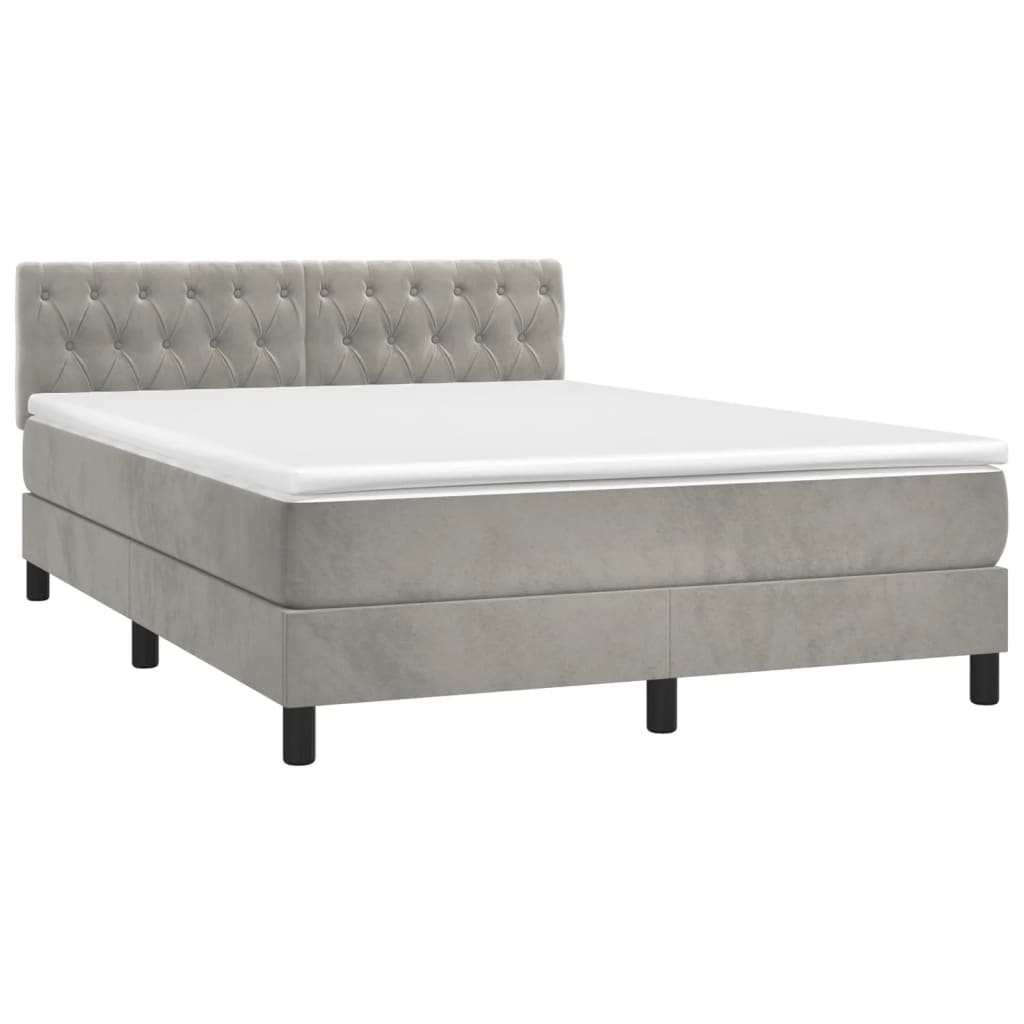 Krevet box spring s madracem LED svjetlosivi 140x200 cm baršun