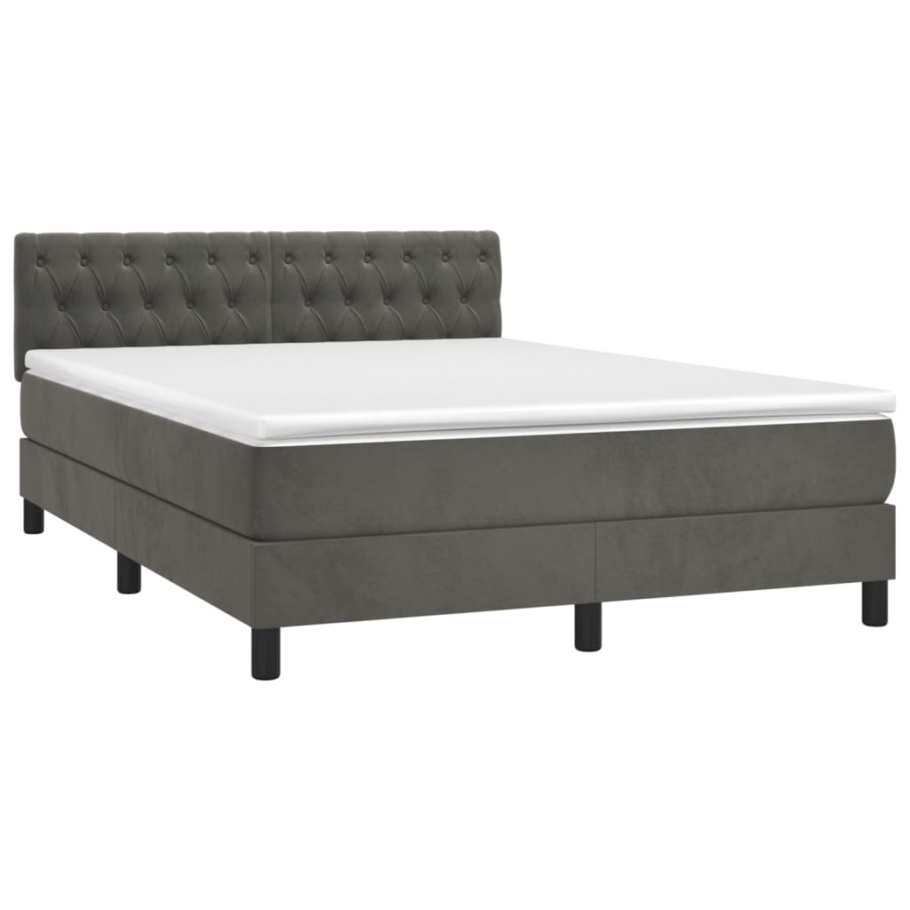 Krevet box spring s madracem LED tamnosivi 140x200 cm baršun