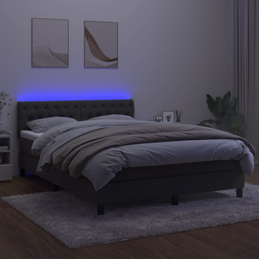 Krevet box spring s madracem LED tamnosivi 140x200 cm baršun
