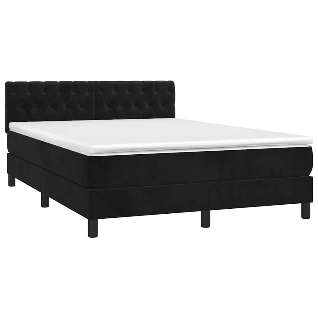Krevet box spring s madracem LED crni 140x200 cm baršun