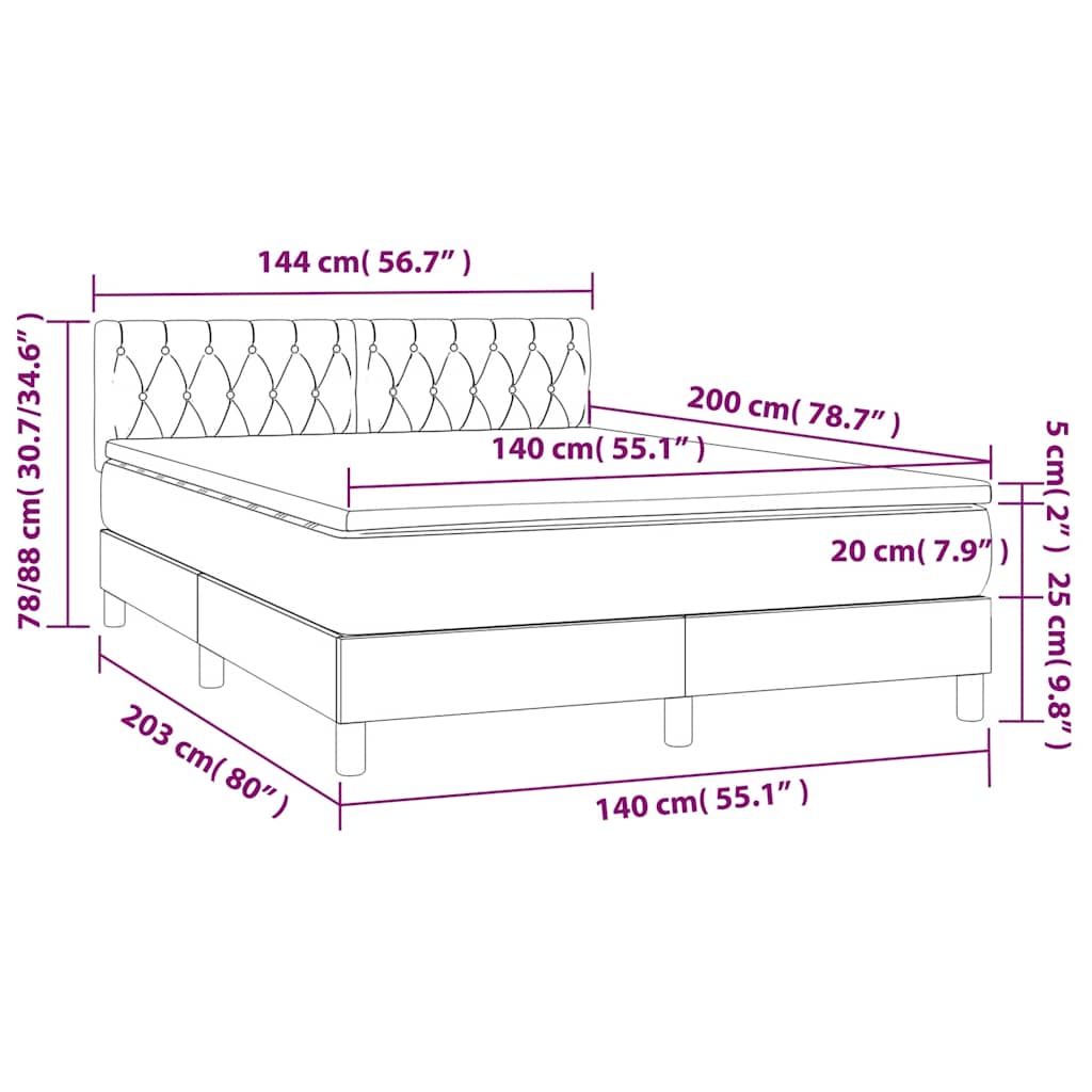 Krevet box spring s madracem LED crni 140x200 cm baršun