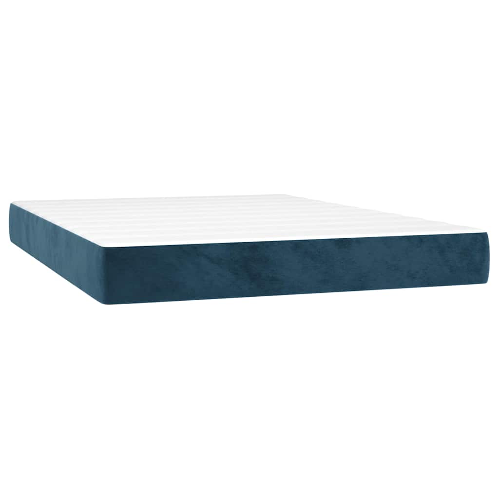 Krevet box spring s madracem LED tamnoplavi 140x200 cm baršun