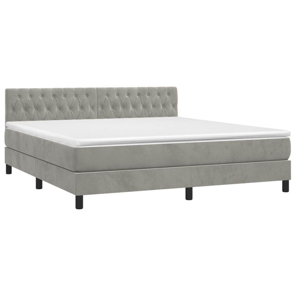 Krevet box spring s madracem LED svjetlosivi 160x200 cm baršun