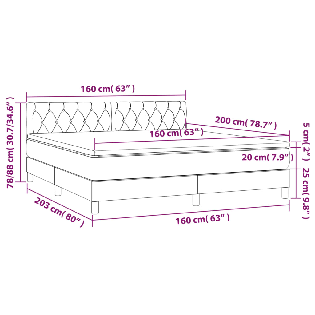 Krevet box spring s madracem LED svjetlosivi 160x200 cm baršun