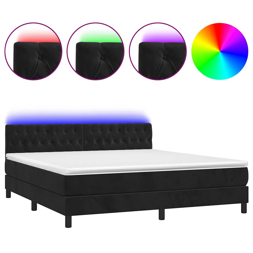 Krevet box spring s madracem LED crni 160x200 cm baršun