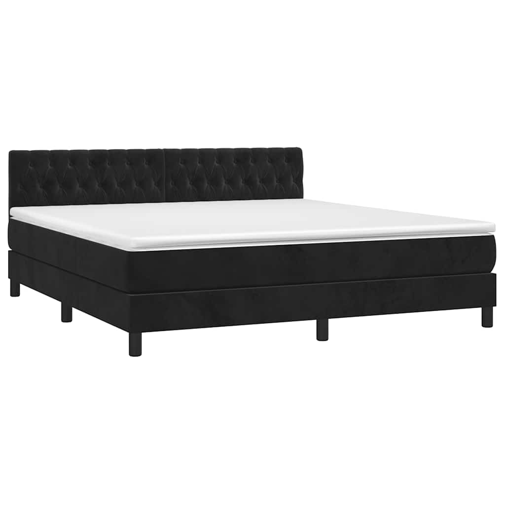 Krevet box spring s madracem LED crni 160x200 cm baršun