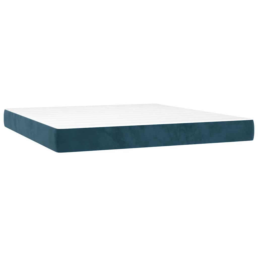 Krevet box spring s madracem LED tamnoplavi 160x200 cm baršun
