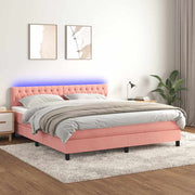 Krevet box spring s madracem LED ružičasti 160x200cm baršunasti