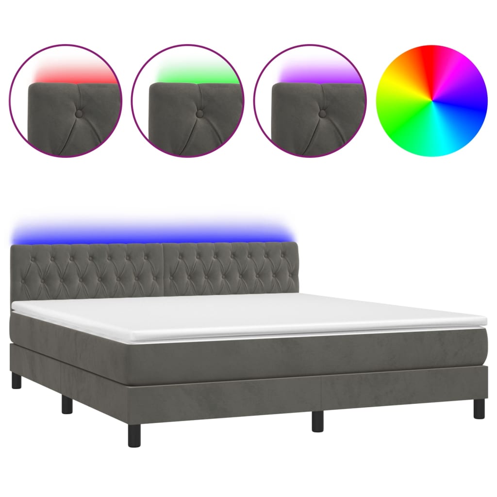 Krevet box spring s madracem LED tamnosivi 180x200 cm baršun