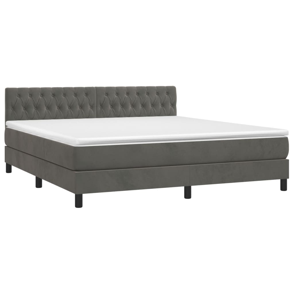 Krevet box spring s madracem LED tamnosivi 180x200 cm baršun