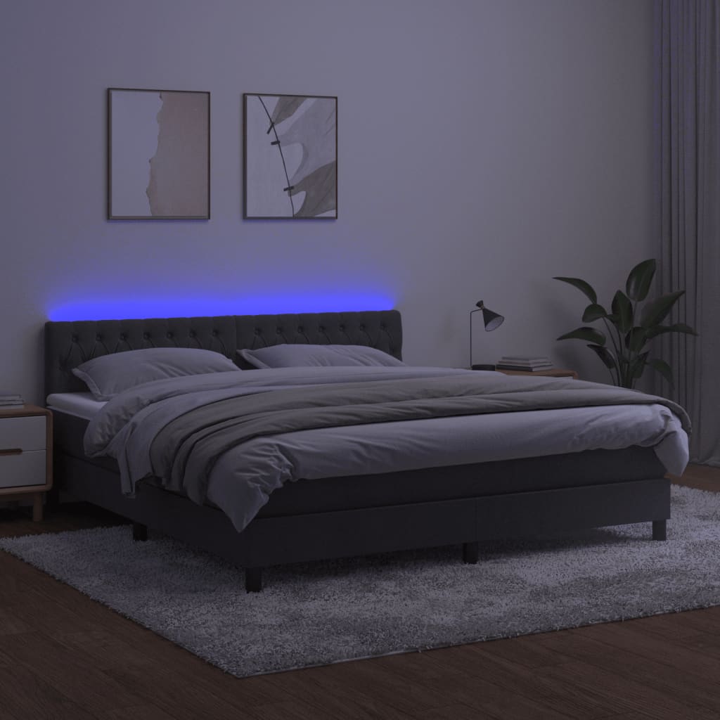 Krevet box spring s madracem LED tamnosivi 180x200 cm baršun
